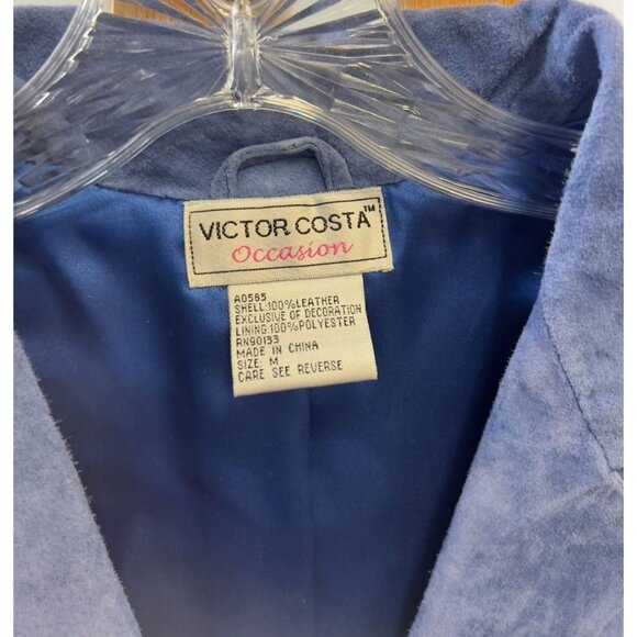 Victor COSTA "Occasion" Women's Leather Jacket Sz. M Embroidered Cut Out BLUE - Picture 4 of 11